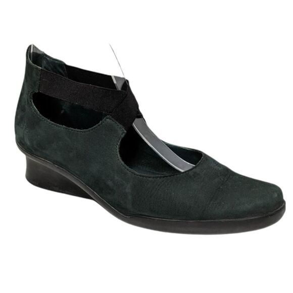 ARCHE Green Leather Cross Strap Wedge Heels 39 - Picture 1 of 11